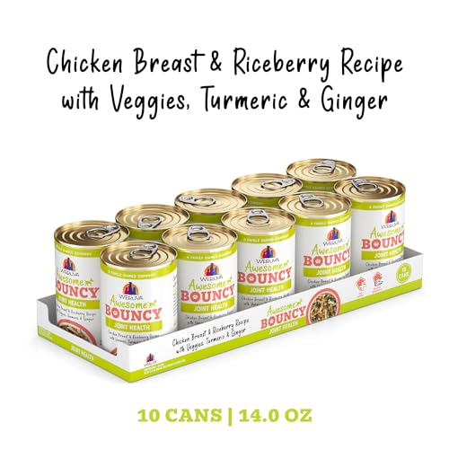 Weruva Awesome Bouncy: ingrédients poulet, riz brun et légumes visibles pour le croustillant naturel.