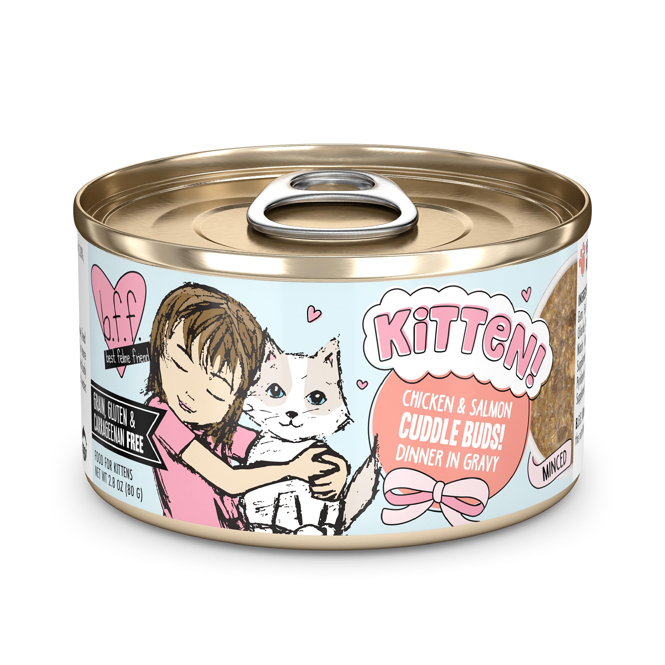 Weruva B.F.F. chaton Cuddle Buds, boîte poulet-saumon en sauce, riche en protéines.