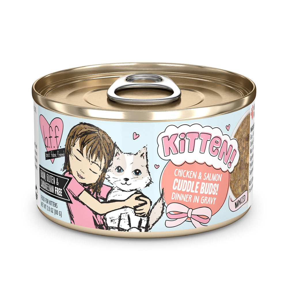Weruva B.F.F. chaton Cuddle Buds, boîte poulet-saumon en sauce, riche en protéines.