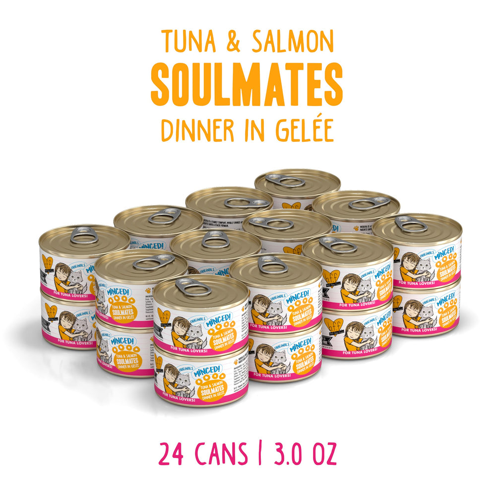 Weruva BFF Minces Thon Saumon Gelee – texture gelee hydratante pour chats actifs.
