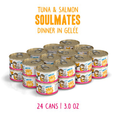 Weruva BFF Minces Thon Saumon Gelee – texture gelee hydratante pour chats actifs.