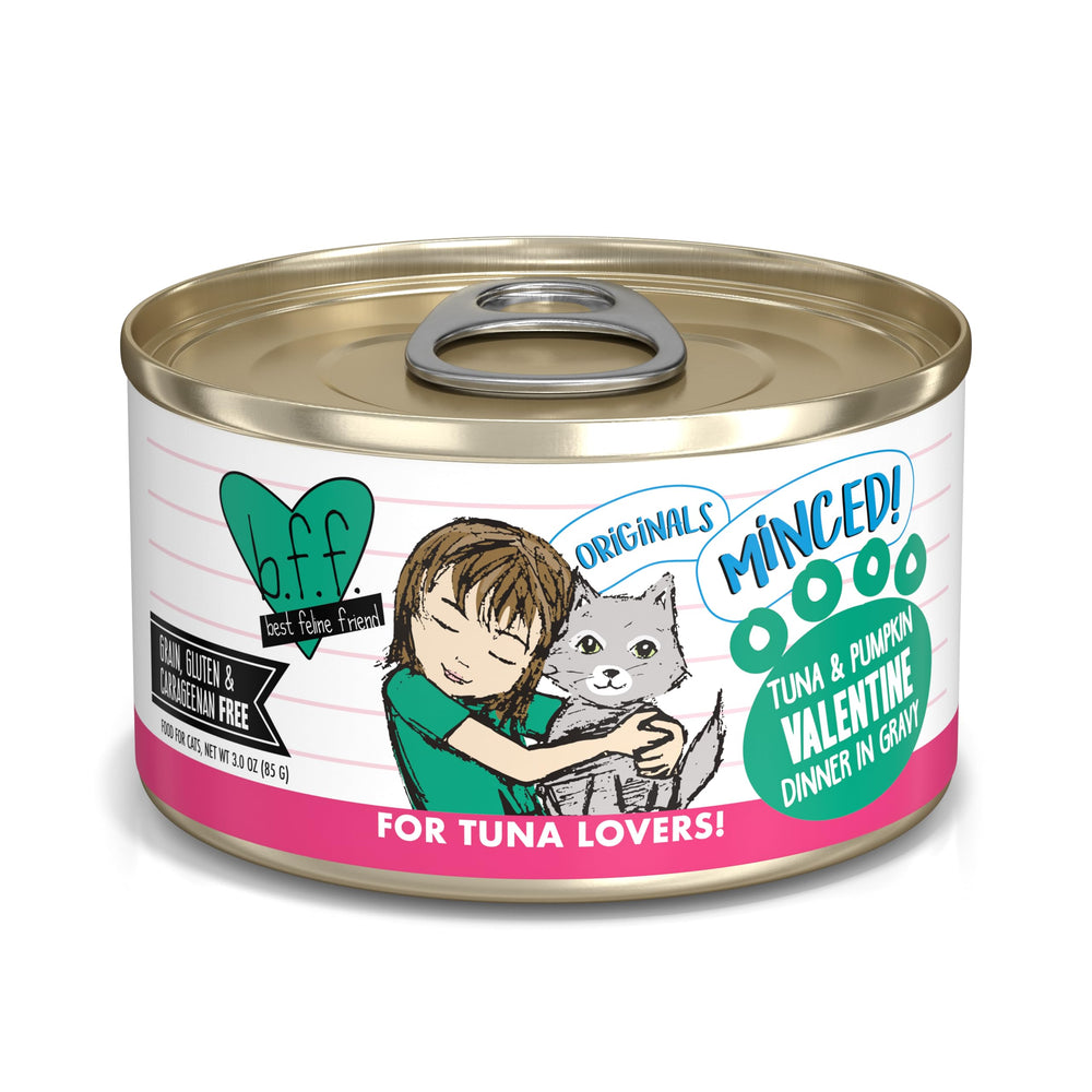 Weruva BFF Mince Thon Potiron Valentine en Jus — texture humide et hydratation potentielle.