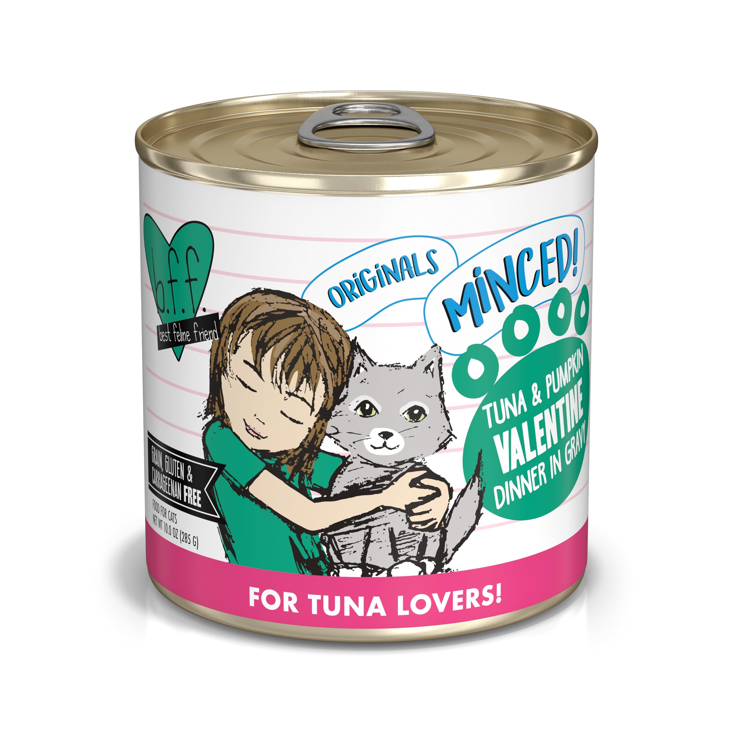 Weruva BFF Minced Valentine: thon sauvage et citrouille dans une sauce hydratante.