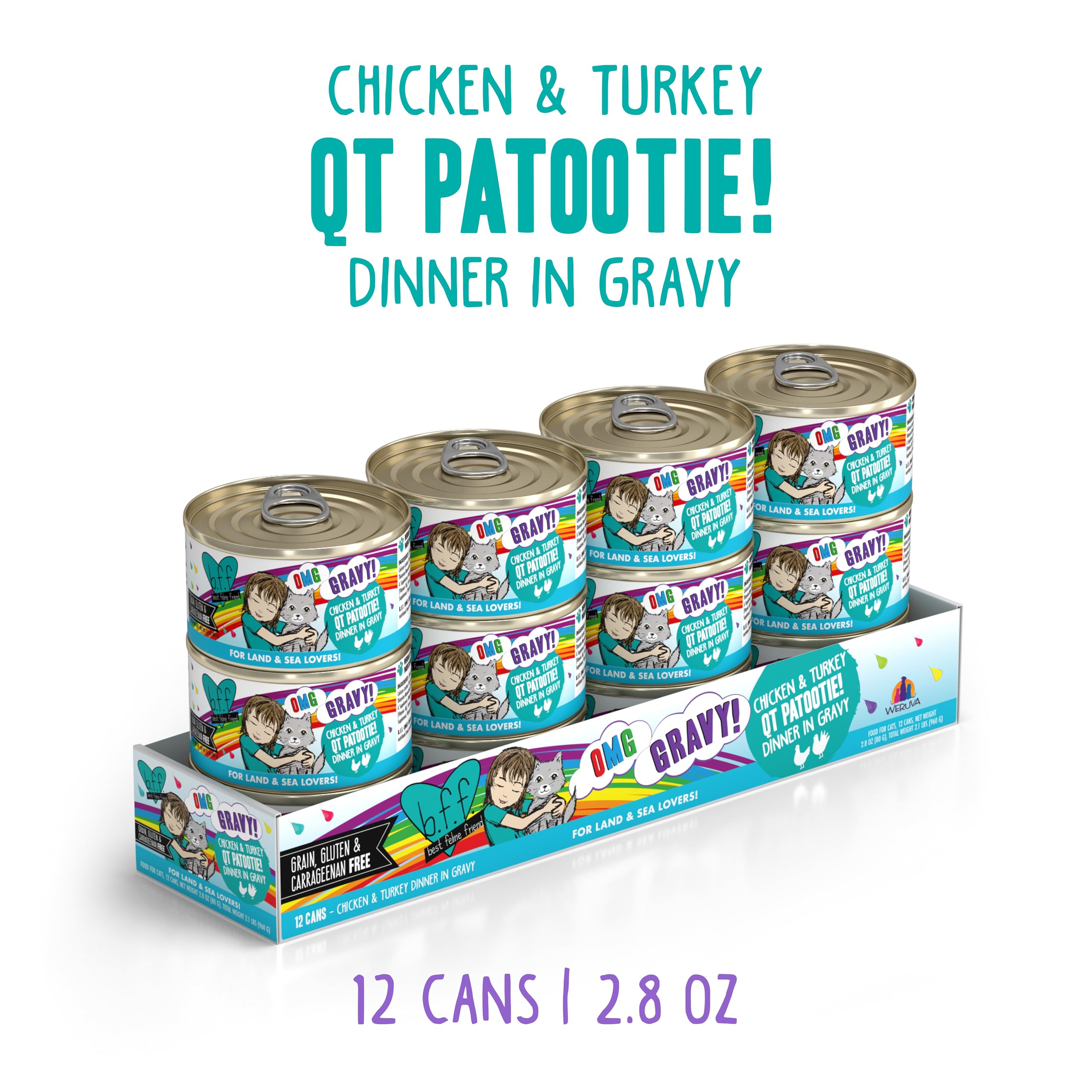 Weruva B.F.F OMG – boîtes chat qt patootie poulet-dinde, morceaux tendres en gravy appétissant.