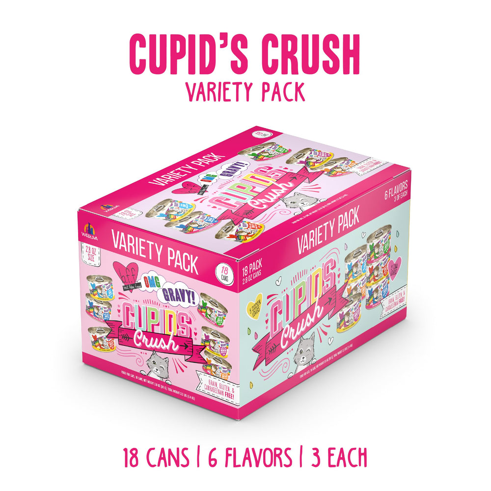 Weruva B.F.F. OMG Cupid's Crush – boîtes de 2,8 oz ouvertes, texture savoureuse en sauce.