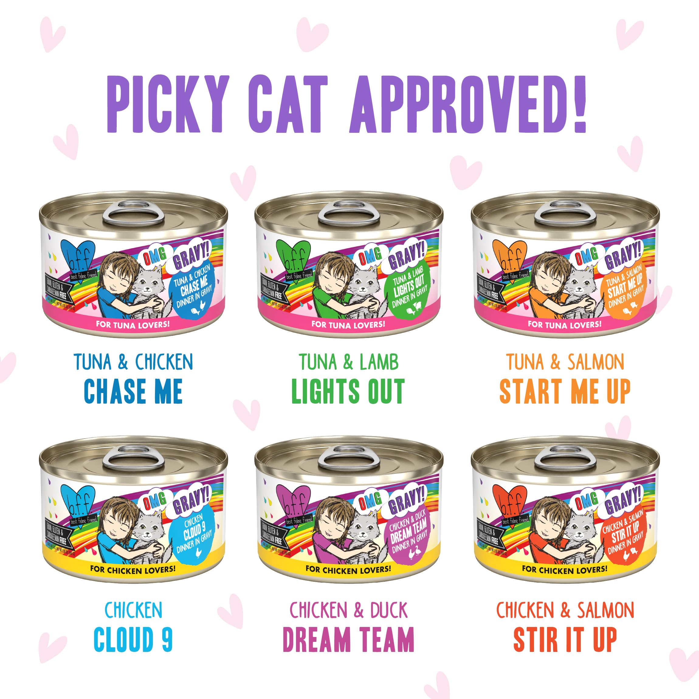 Weruva B.F.F. OMG Cupid's Crush – thon-saumon, sauce veloutée et appétente.