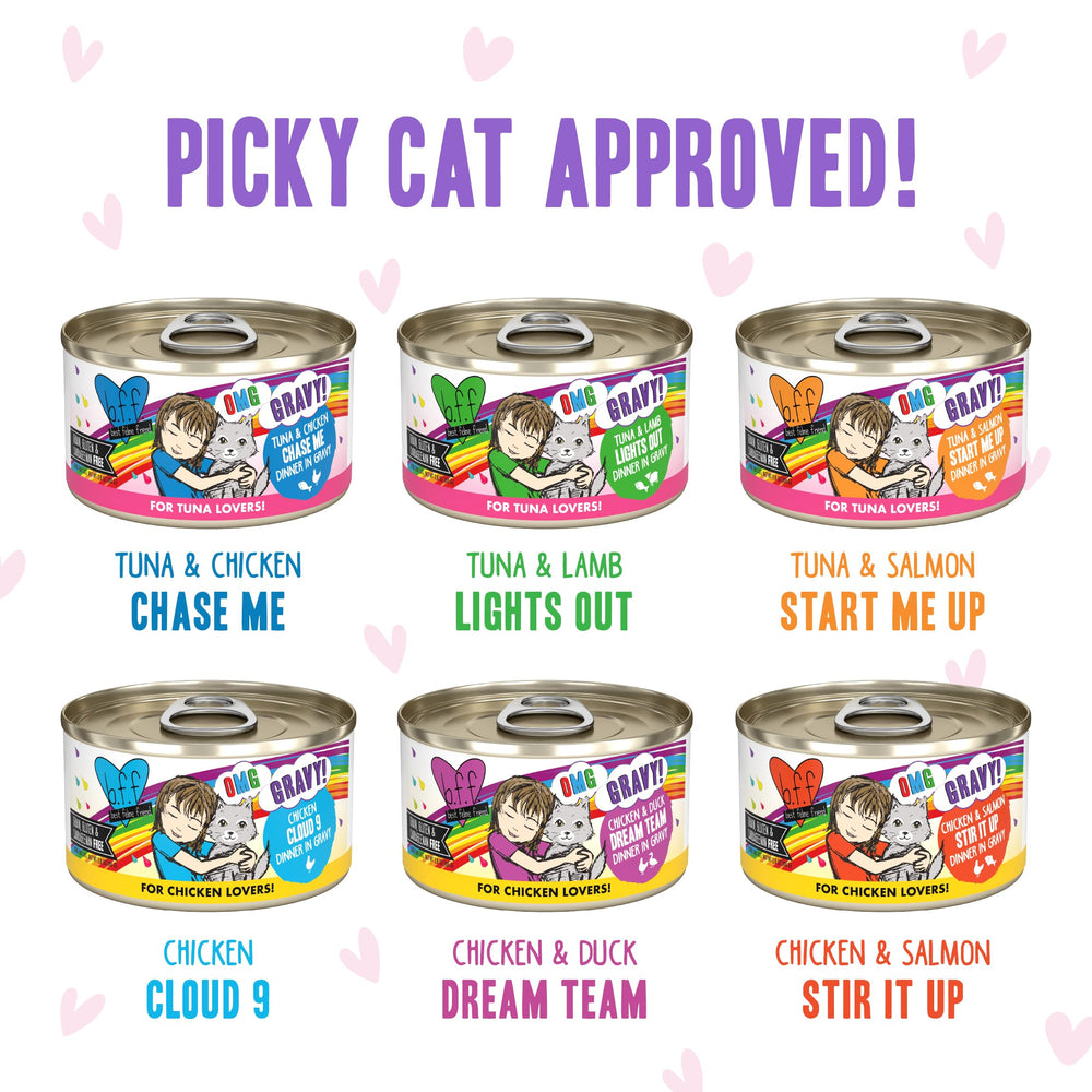 Weruva B.F.F. OMG Cupid's Crush – thon-saumon, sauce veloutée et appétente.