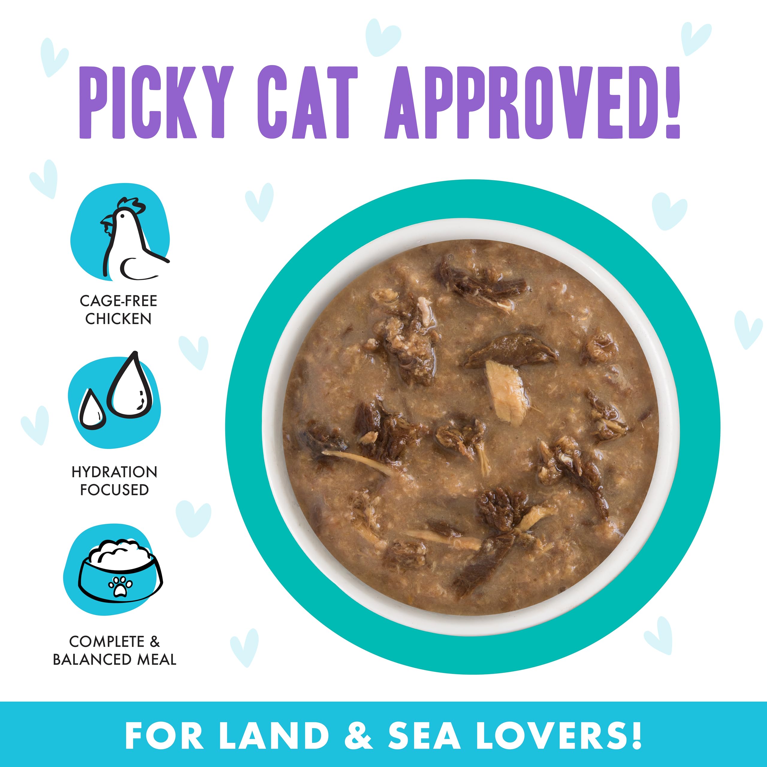 Étiquette sans céréales et sans gluten sur B.F.F. OMG, pour chats sensibles.