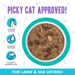 Étiquette sans céréales et sans gluten sur B.F.F. OMG, pour chats sensibles.