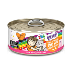 Weruva B.F.F. OMG : boîte au jus de thon et saumon, goût irrésistible pour chats gourmands.