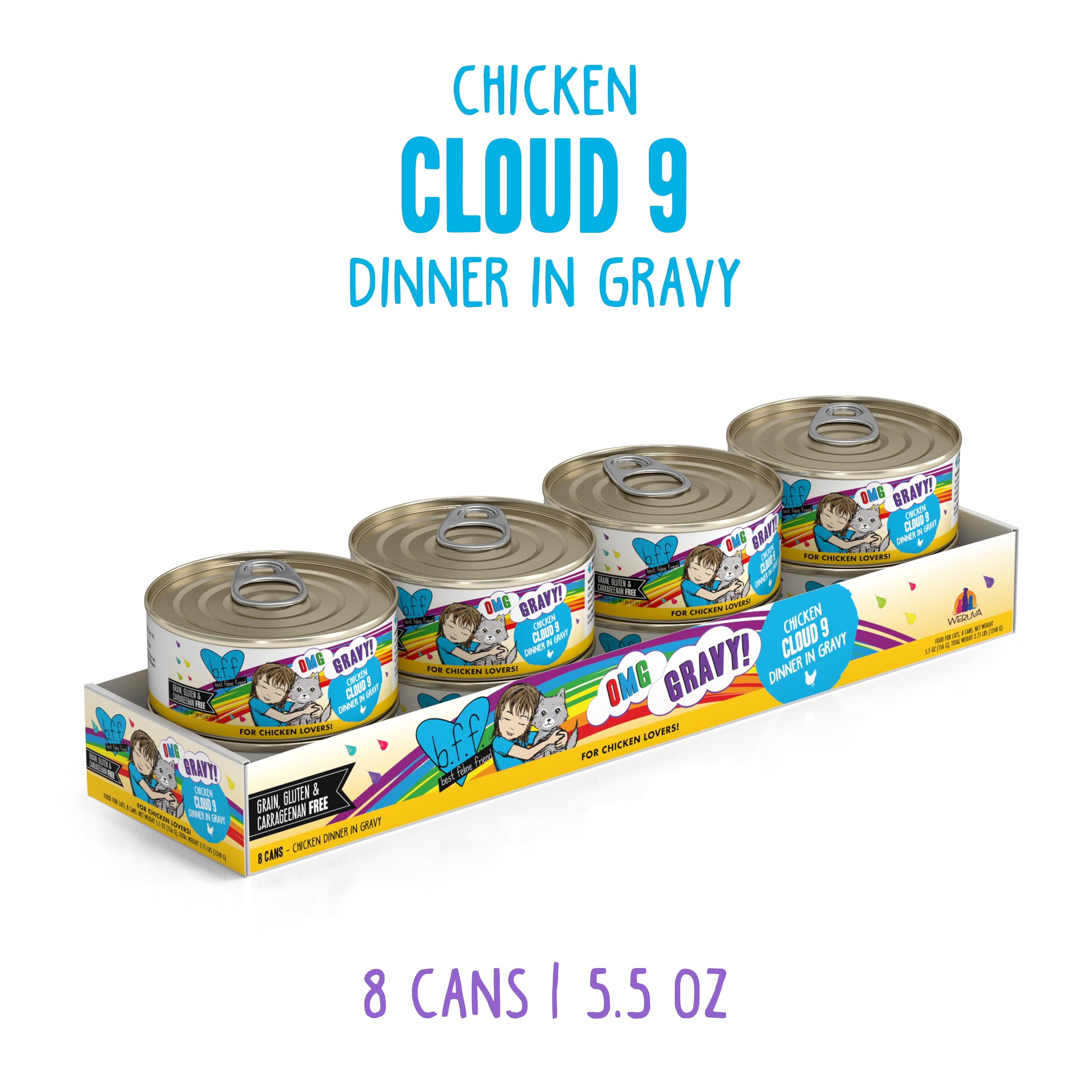 Weruva B.F.F. OMG morceaux de poulet dans une sauce savoureuse.