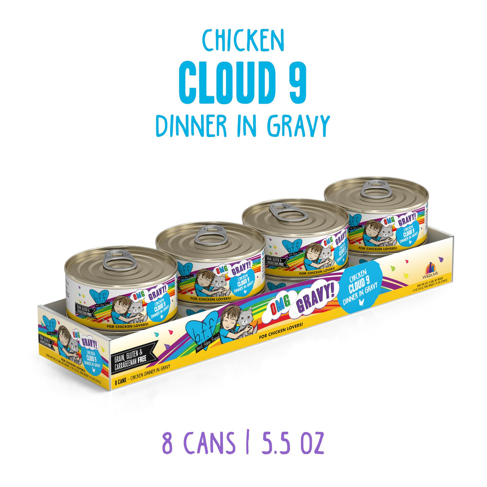 Weruva B.F.F. OMG morceaux de poulet dans une sauce savoureuse.