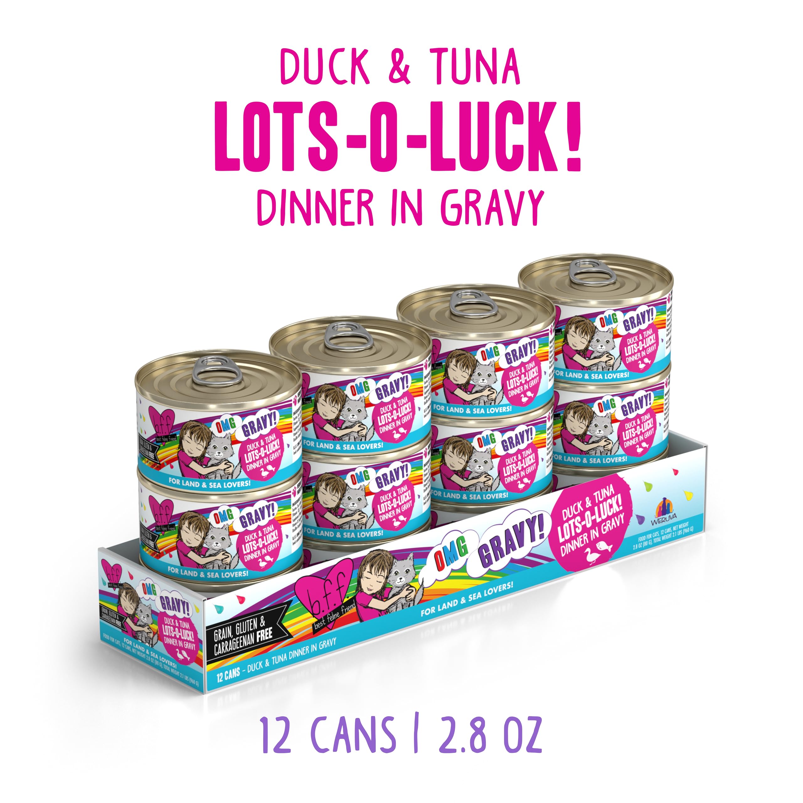 Weruva B.F.F. OMG morceaux tendres canard-thon dans sauce savoureuse.