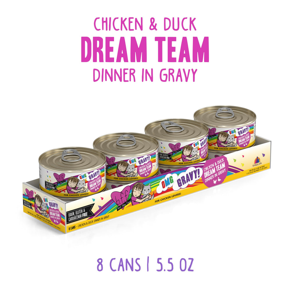 Weruva B.F.F. OMG : morceaux tendres de poulet et canard dans sauce.