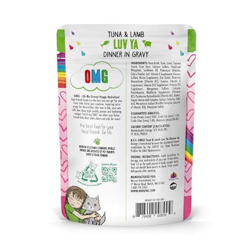 Weruva B.F.F. OMG: morceaux tendres thon et agneau dans sauce savoureuse.