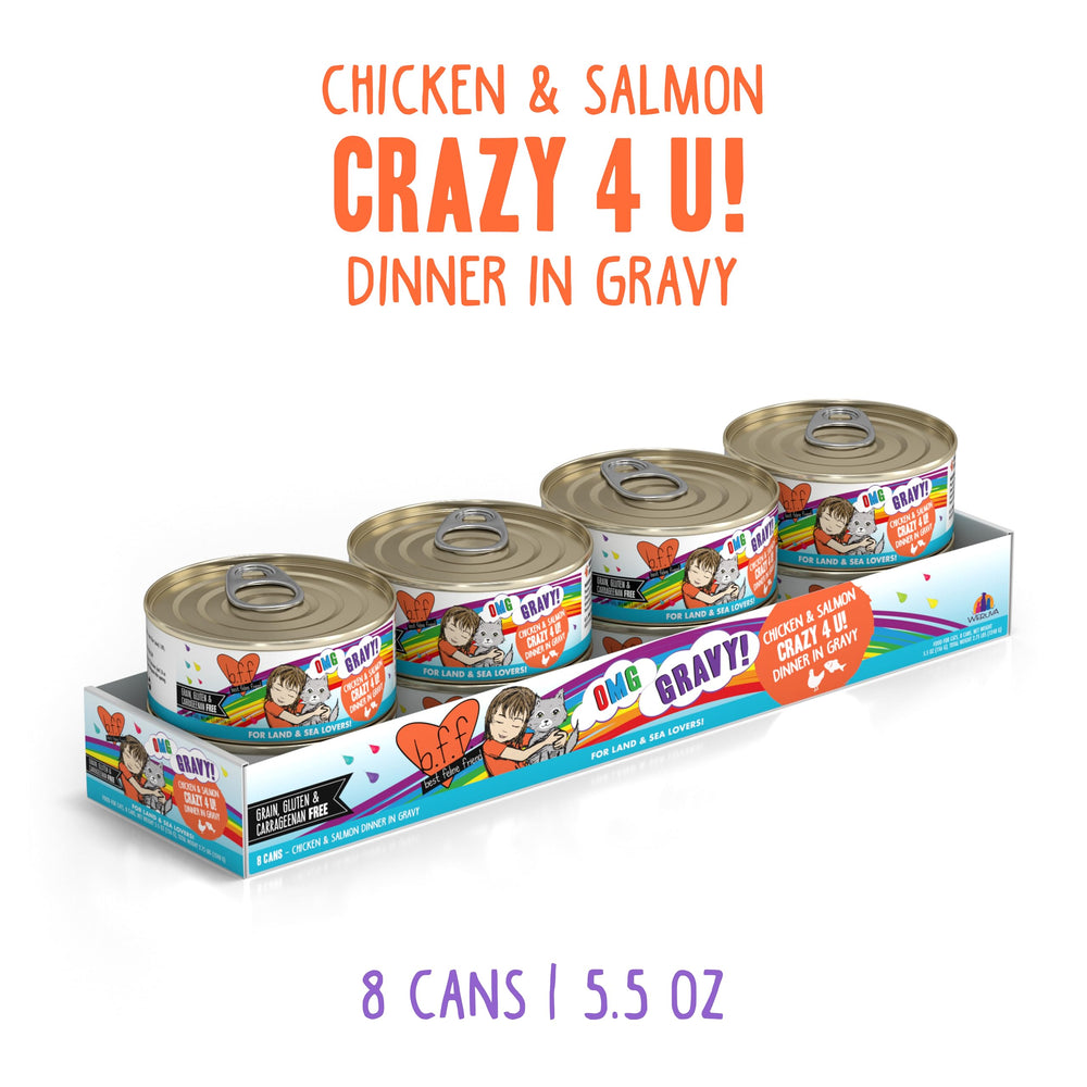 Weruva B.F.F. OMG : pack de 8 boîtes alignées pour l’alimentation.
