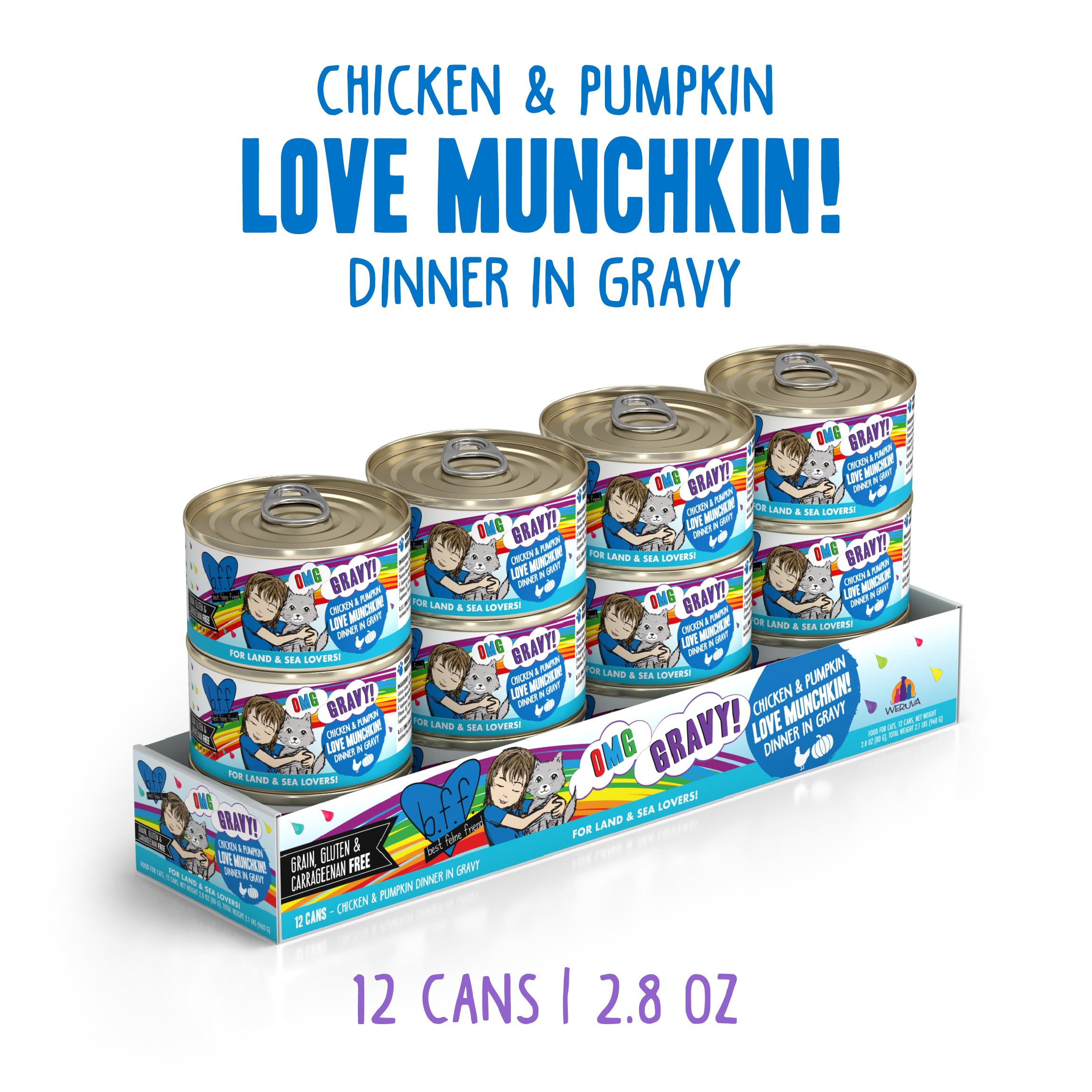 Pack de 12 boîtes Weruva B.F.F. OMG prêt pour les repas.