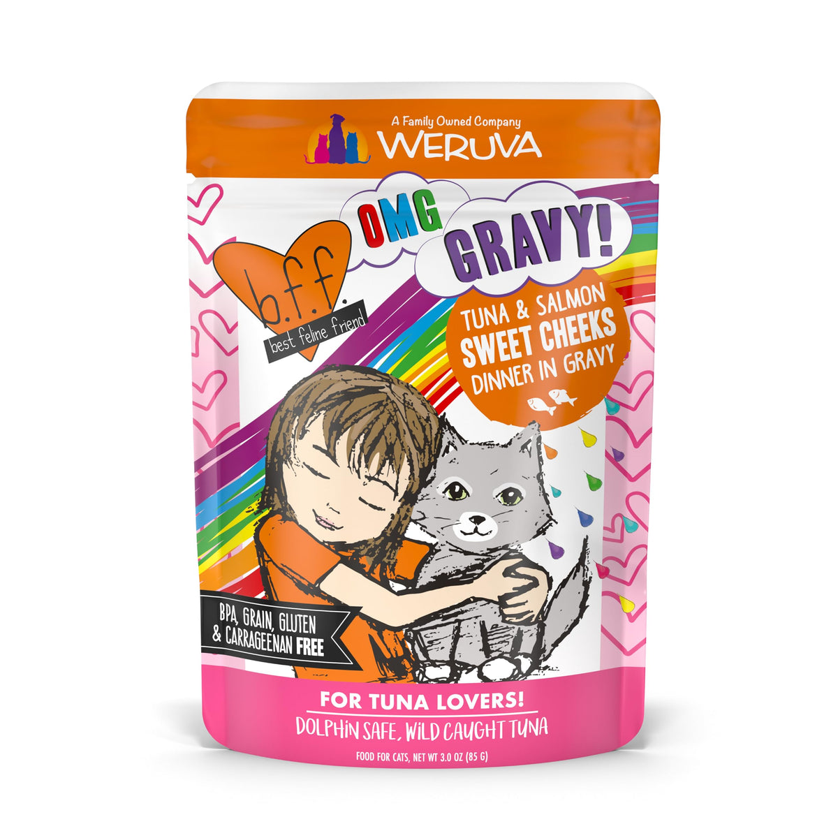 Weruva B.F.F. OMG en poche 3oz avec thon et saumon dans sauce hydratante.
