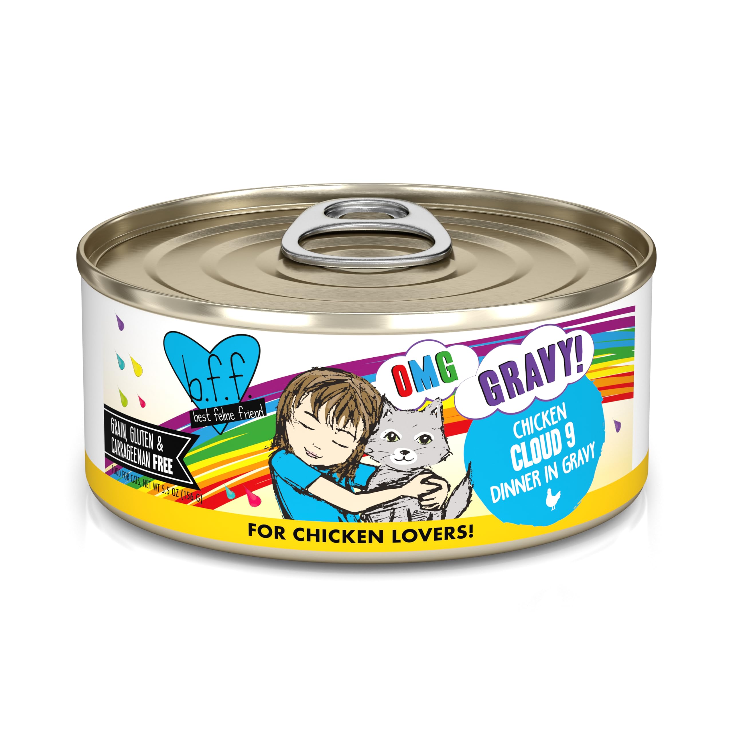 Weruva B.F.F. OMG chat dans bol avec sauce, dégustation agréable.