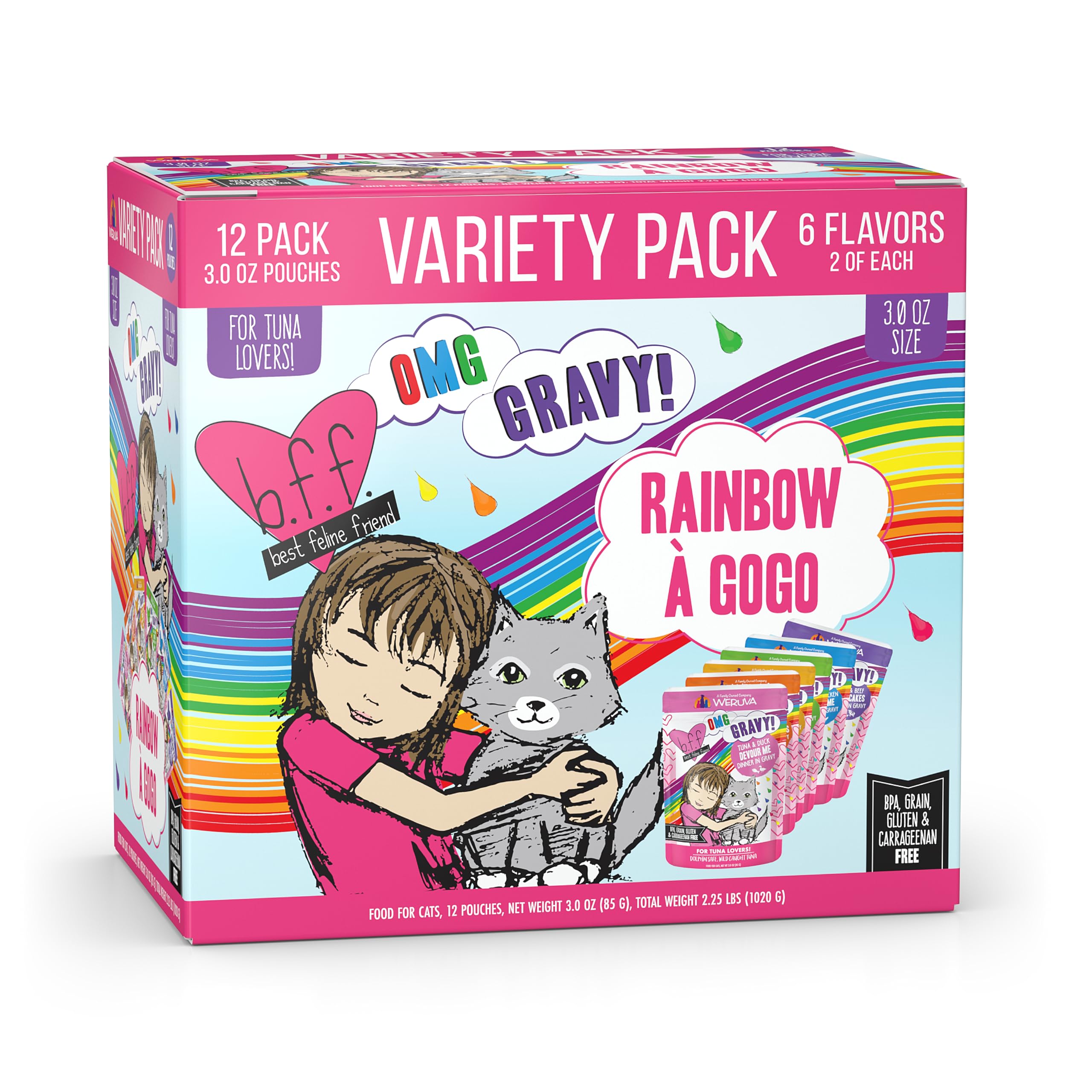 Weruva B.F.F. OMG variete arc-en-ciel en sauce, saveurs riches pour chats.