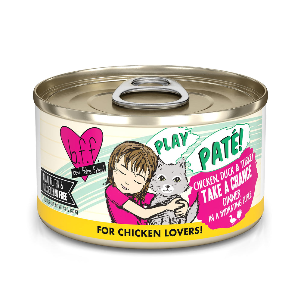 Weruva B.F.F. Play pâté chat poulet en conserve, repas humide savoureux.