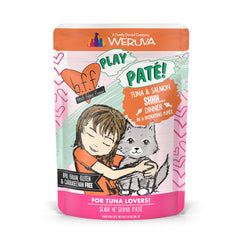 Weruva BFF Play pâté thon saumur pour chat, texture veloutée et plaisir gourmand.