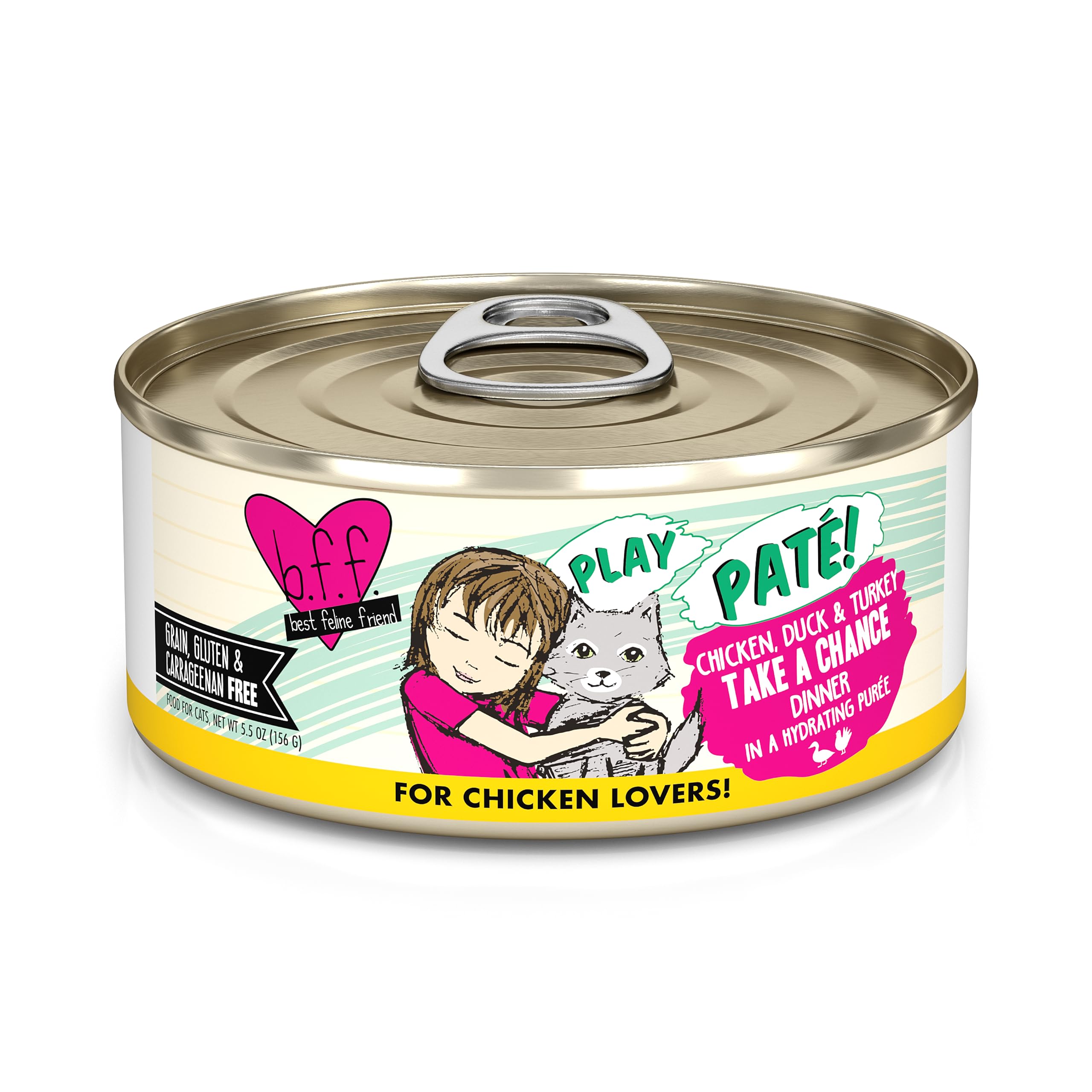 Paté cremeuse Weruva B.F.F. Play, texture veloutée idéale pour chats gourmands.