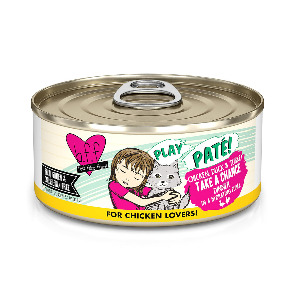 Paté cremeuse Weruva B.F.F. Play, texture veloutée idéale pour chats gourmands.