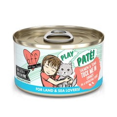 Weruva B.F.F. Play paté crèmeux saumon et thon, texture délicate, idéale pour chats exigeants.