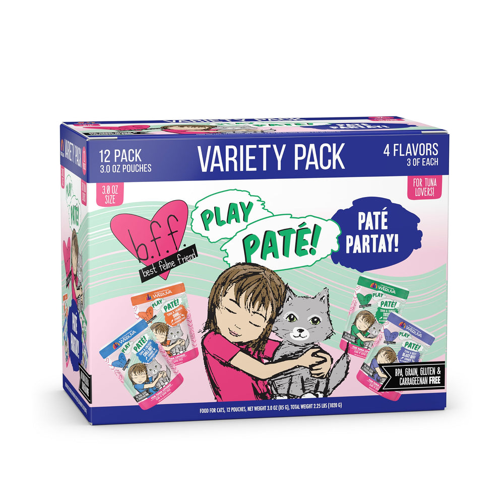Weruva B.F.F. Play Pâté Partay, lot de 12 sachets, format pratique pour chien chat.
