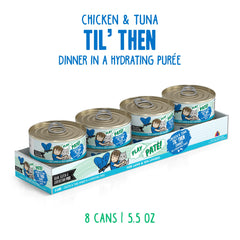 Texture crémeuse du pâté B.F.F. Play poulet et thon, appétit facilité.