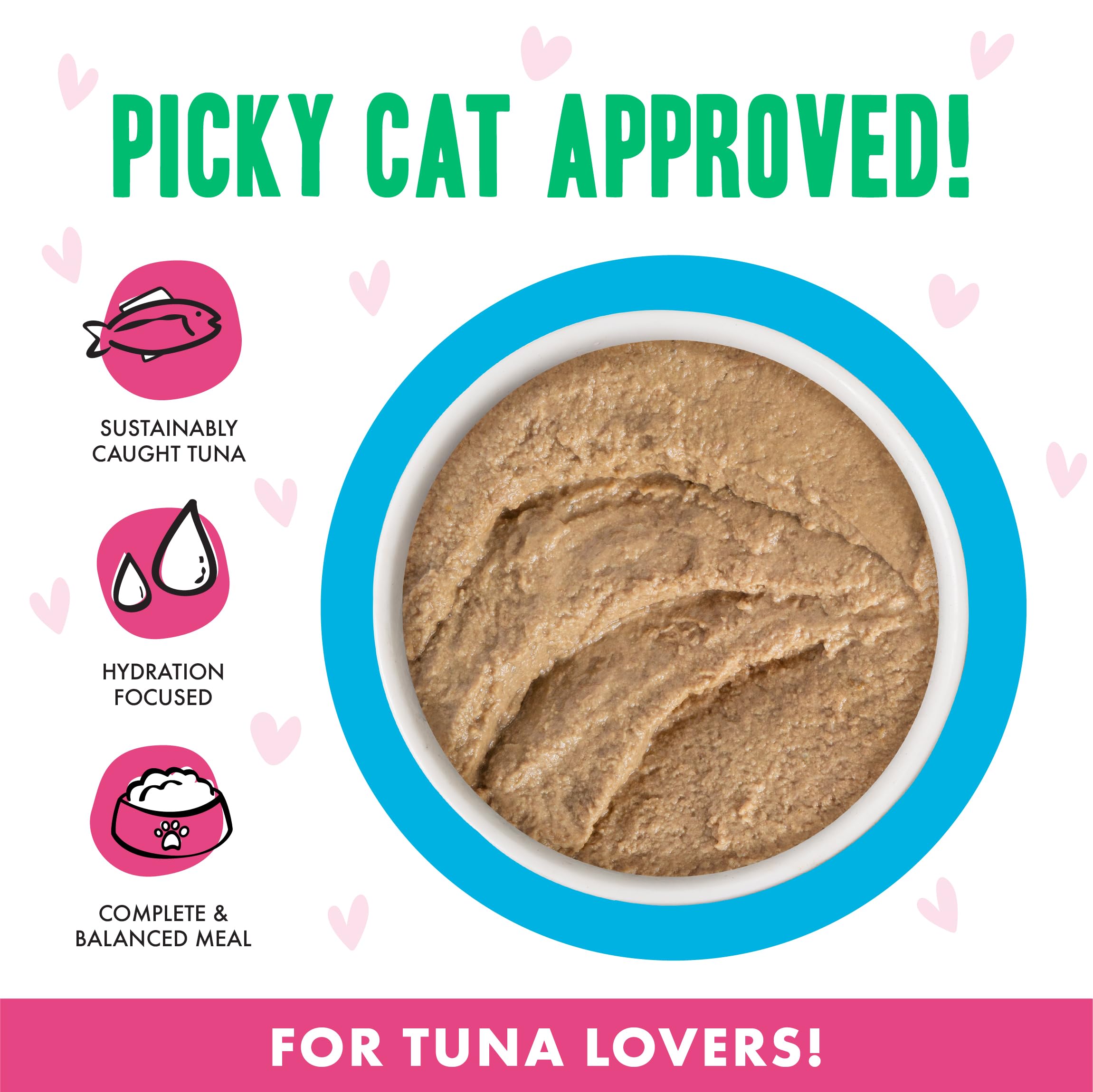 Weruva B.F.F. Play sans cereales pate thon-poulet, ideal pour chats sensibles.