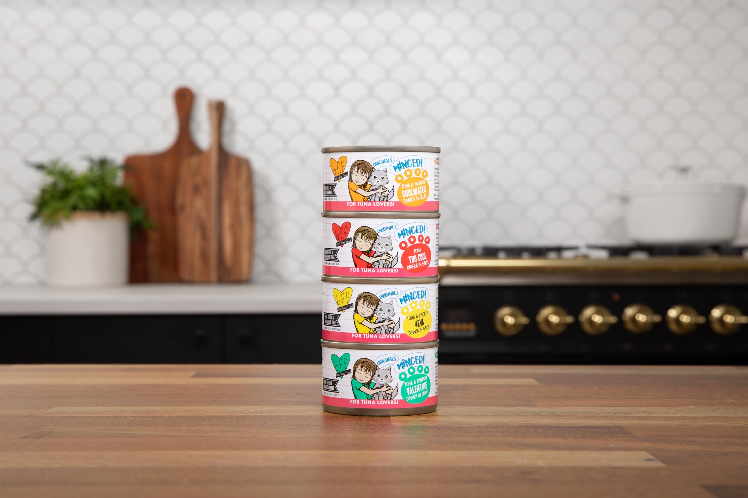 Repas humide Weruva BFF Mince servi dans une assiette pour chat.