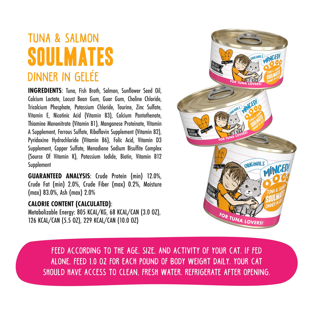 Weruva BFF Minces Thon Saumon Gelee – sans céréales pour une alimentation légère.