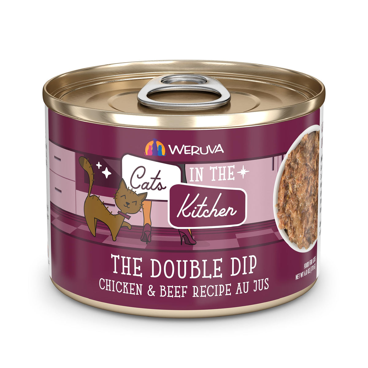 Weruva Cats in the Kitchen Double Dip: poulet et bœuf au jus, boîte 6oz.