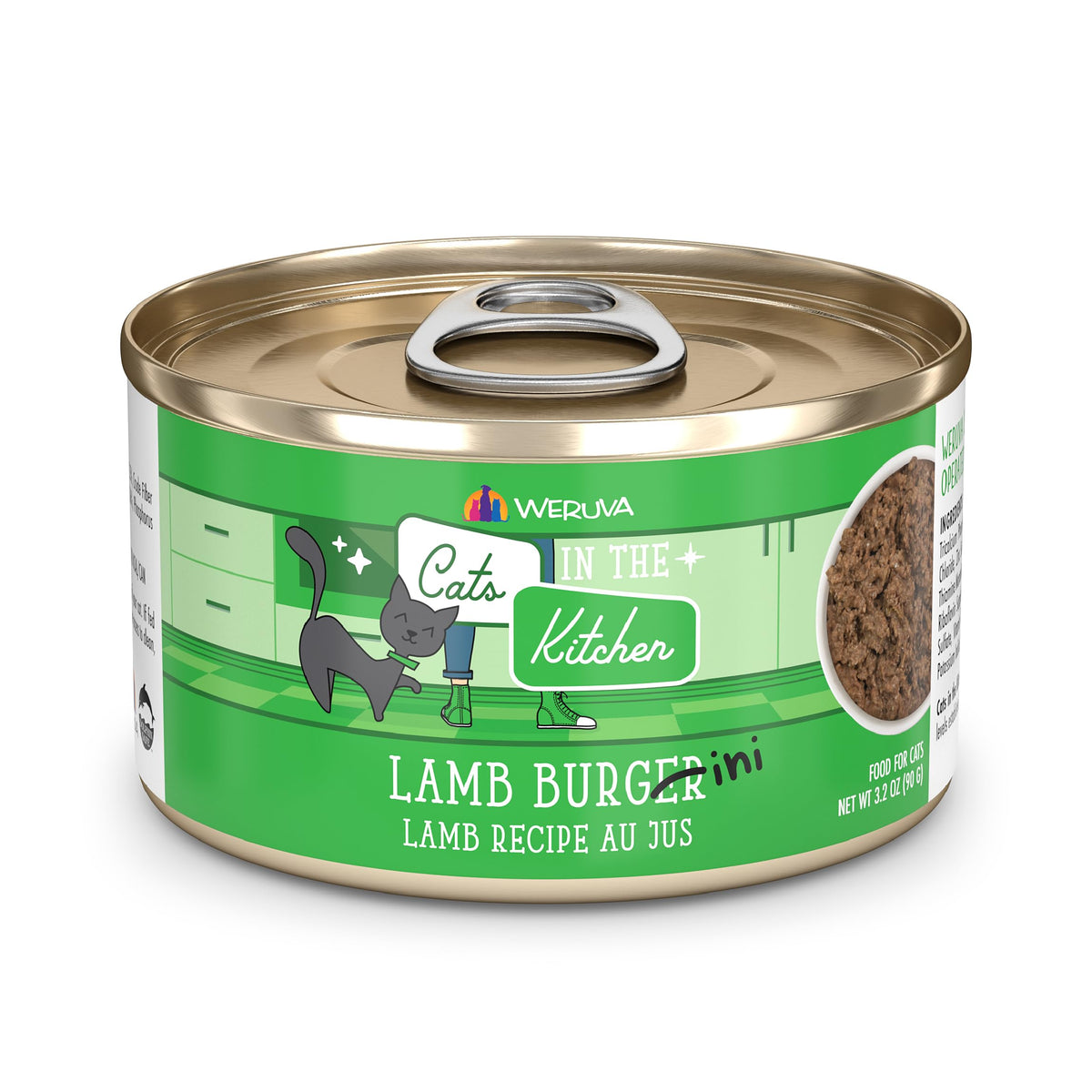 Weruva Lamb Burger-ini en boîte 3,2 oz, repas appétissant pour chat.
