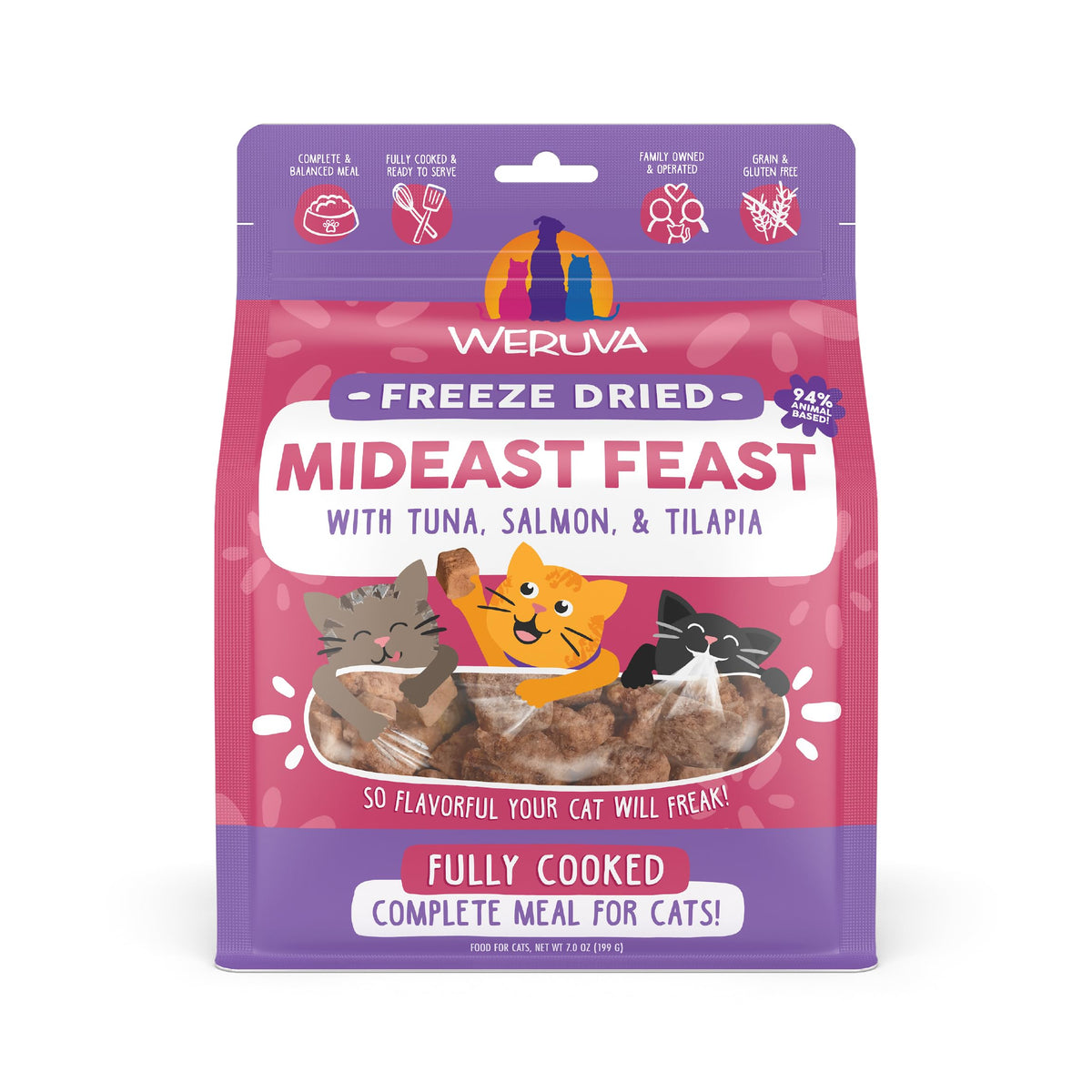 Cubes Tilapia Weruva Mideast Fest prêts à servir dans le sachet.