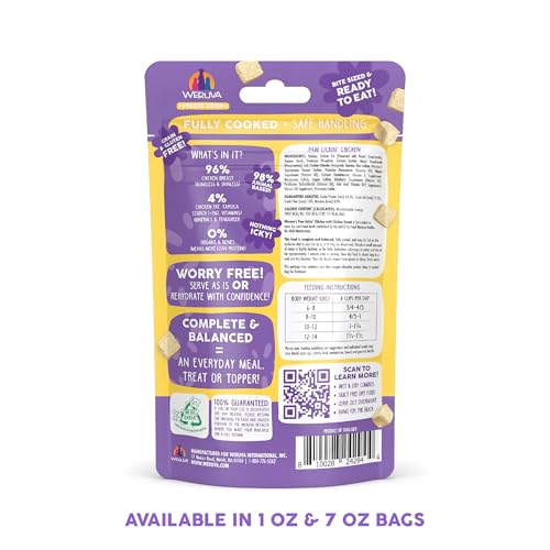 Cubes lyophilisés Weruva pour chat, réhydratation facile et hydratation accrue.