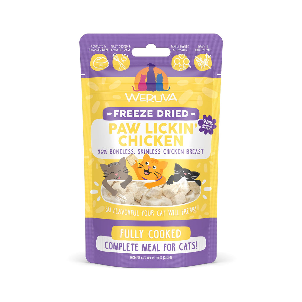 Weruva chat, poulet lyophilisé en cubes sans os, pratique et protéiné.