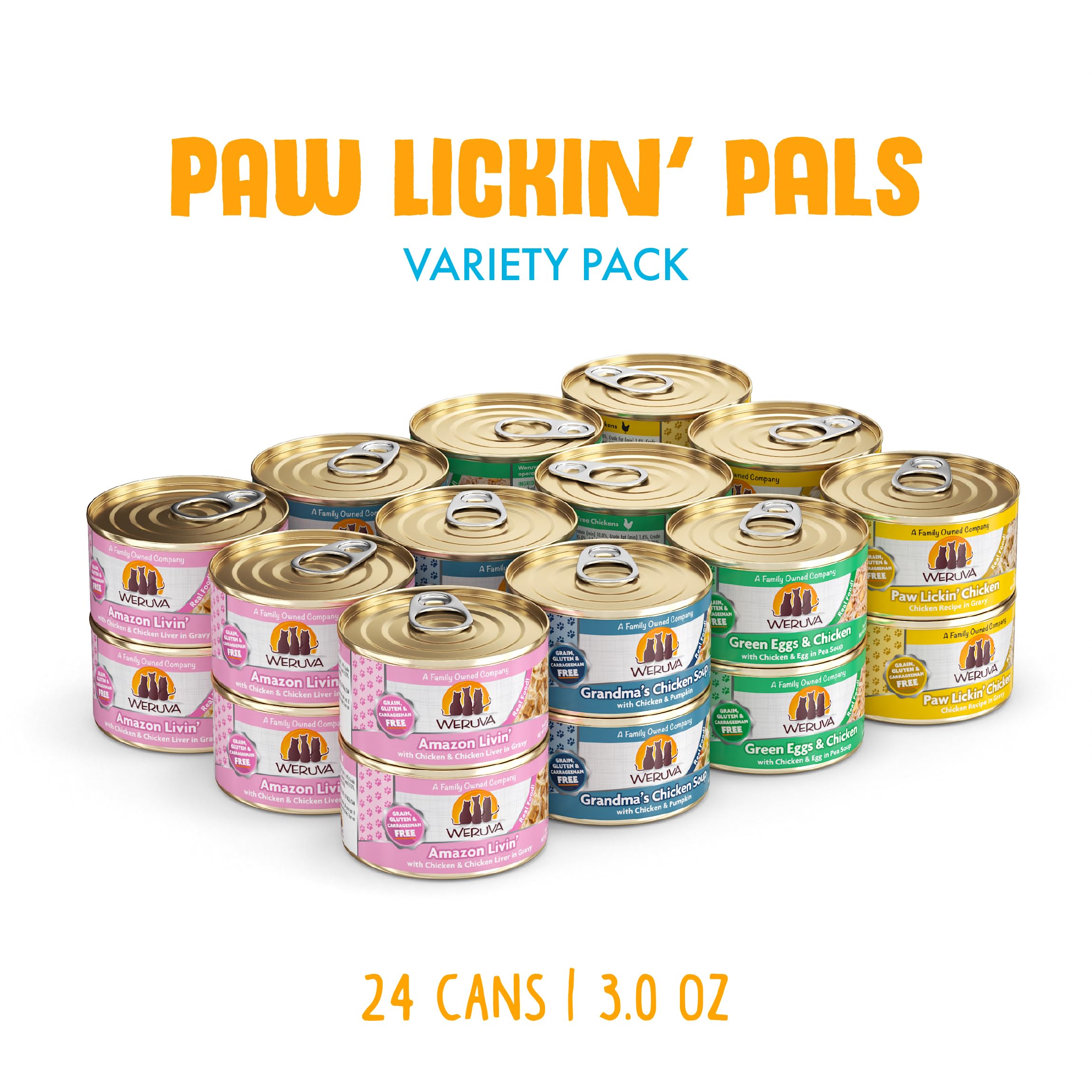 Weruva Paw Lickin' Pals – œufs verts et poulet, mélange coloré et appétissant.