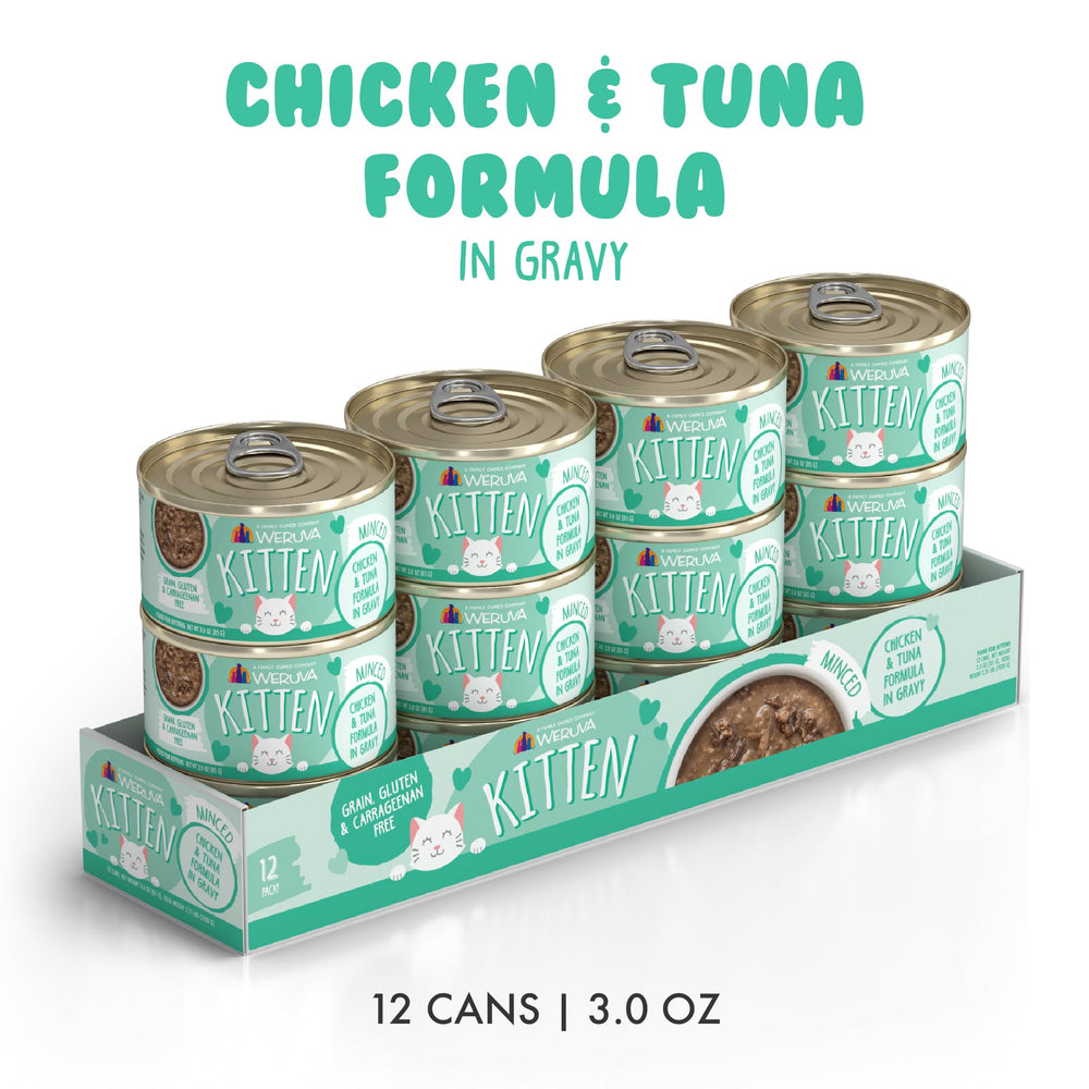 Weruva chaton avec les ingrédients poulet et thon, source de protéines essentielles.