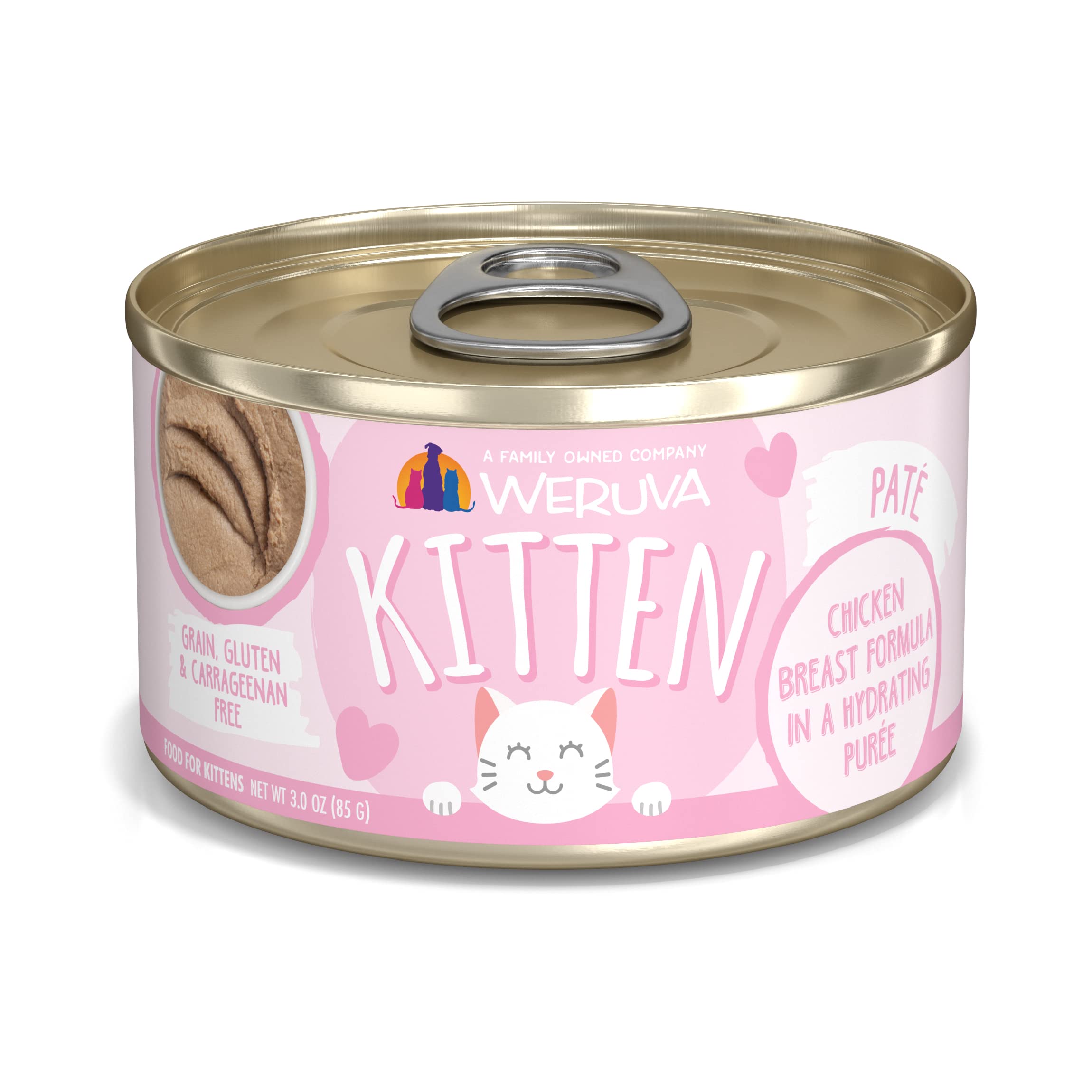 Weruva chaton purée-poitrine-poulet, repas hydratant pour chaton en croissance.