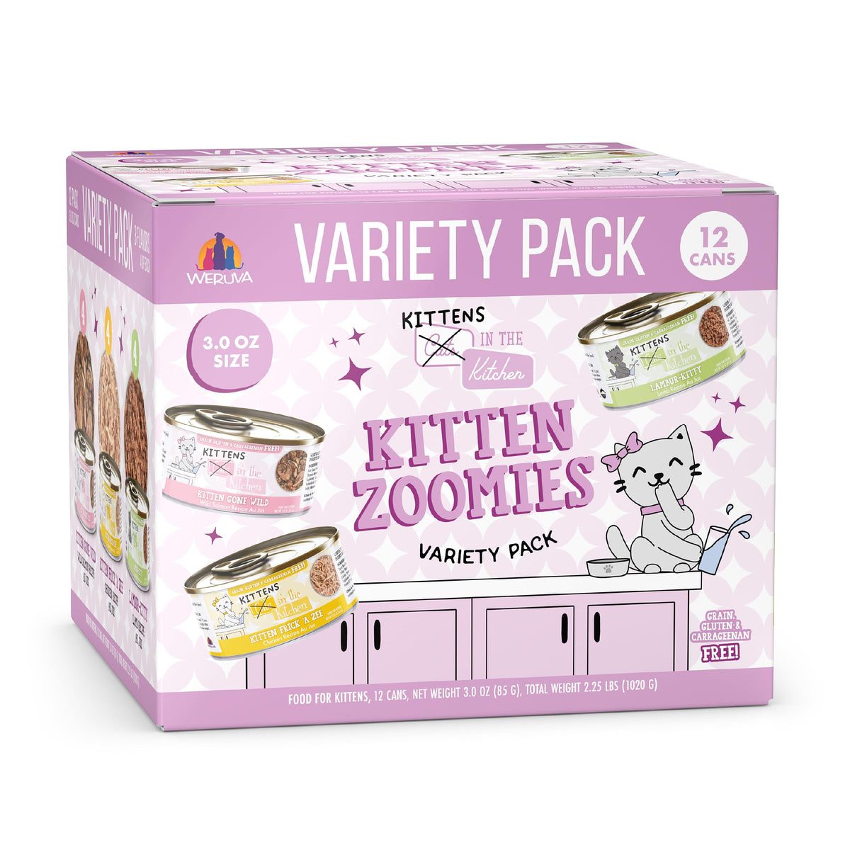 Weruva Cats in the Kitchen Kitten Zoomies pack 12 boîtes 3oz pour chatons actifs