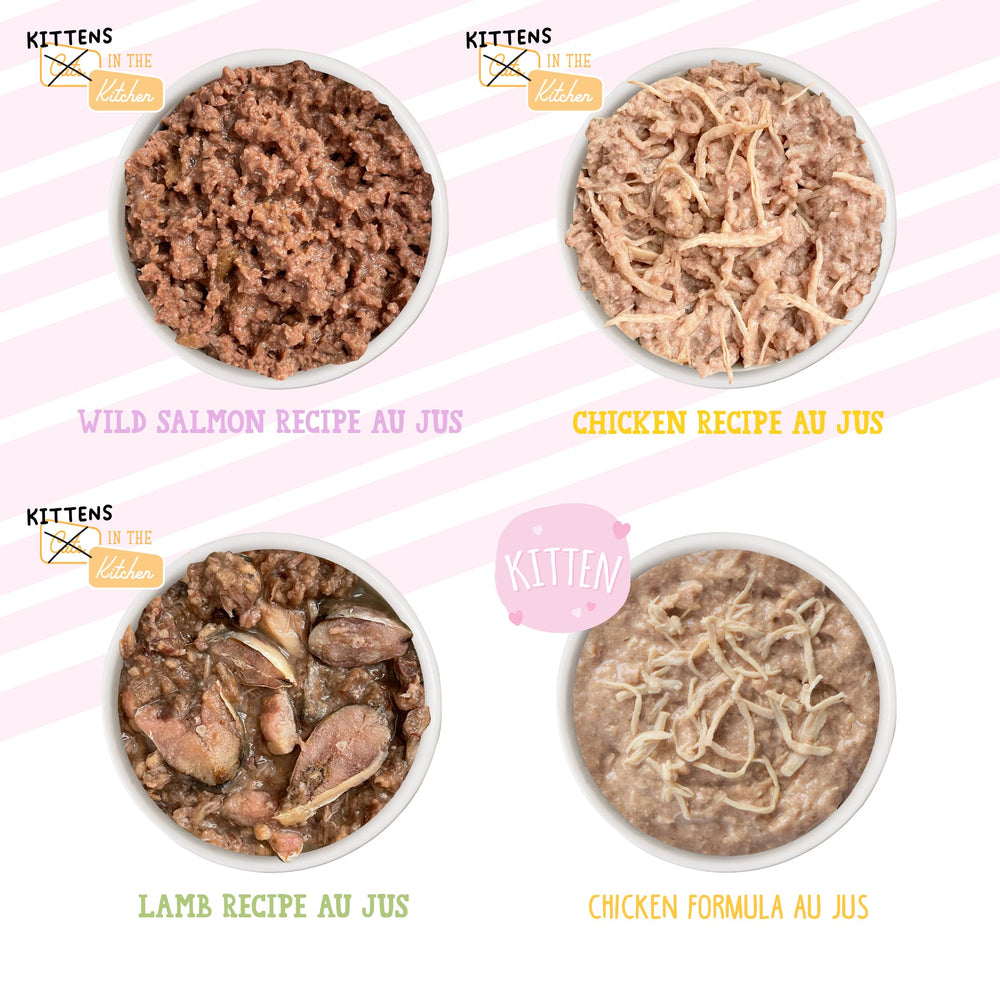 Weruva Kitchen Chatons: Formule Poulet et Thon en boîtes 3oz, saveur appréciée.