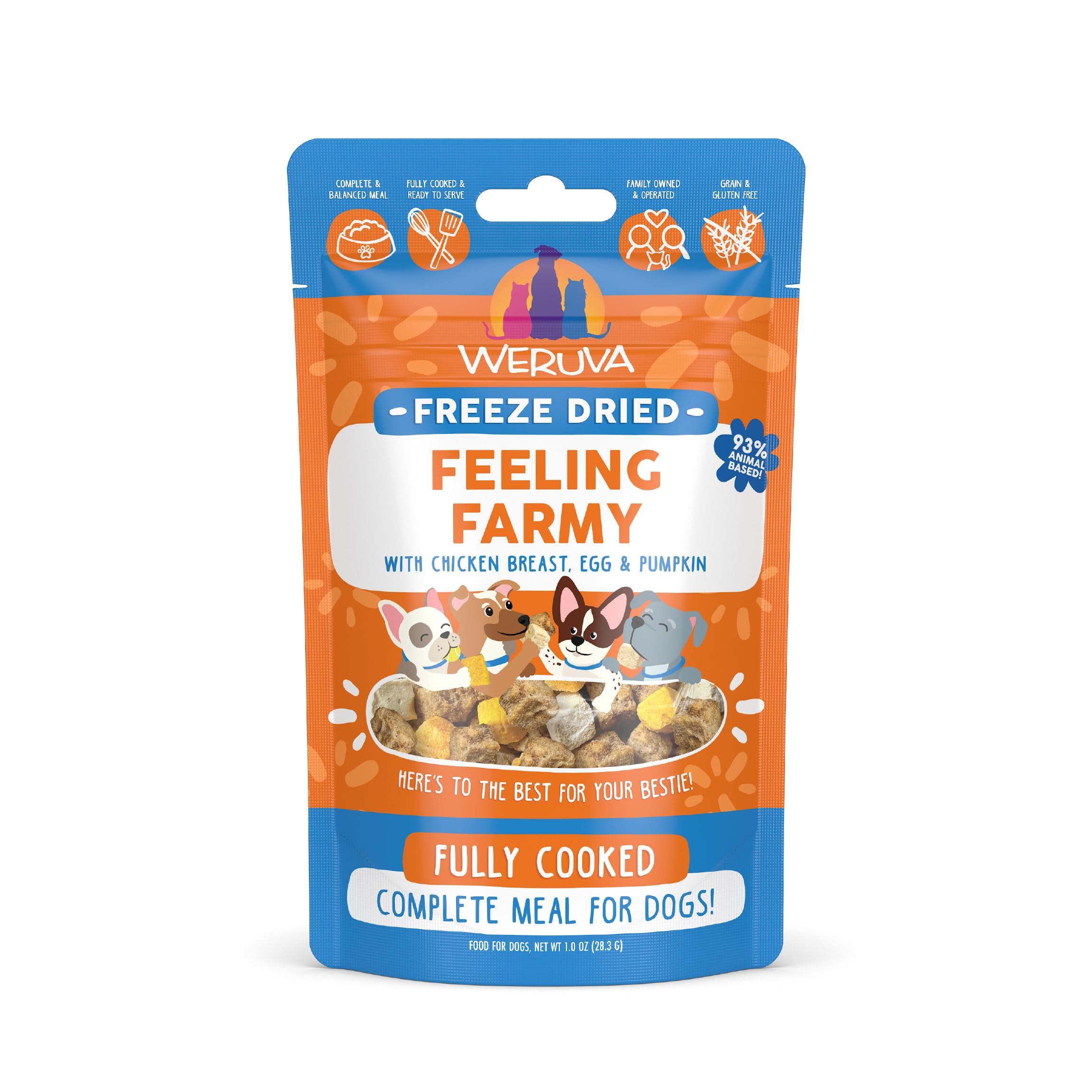 Weruva Chien Lyophilisé Feeling Farmy, cubes poulet-poitrine sans os, prêt à servir.