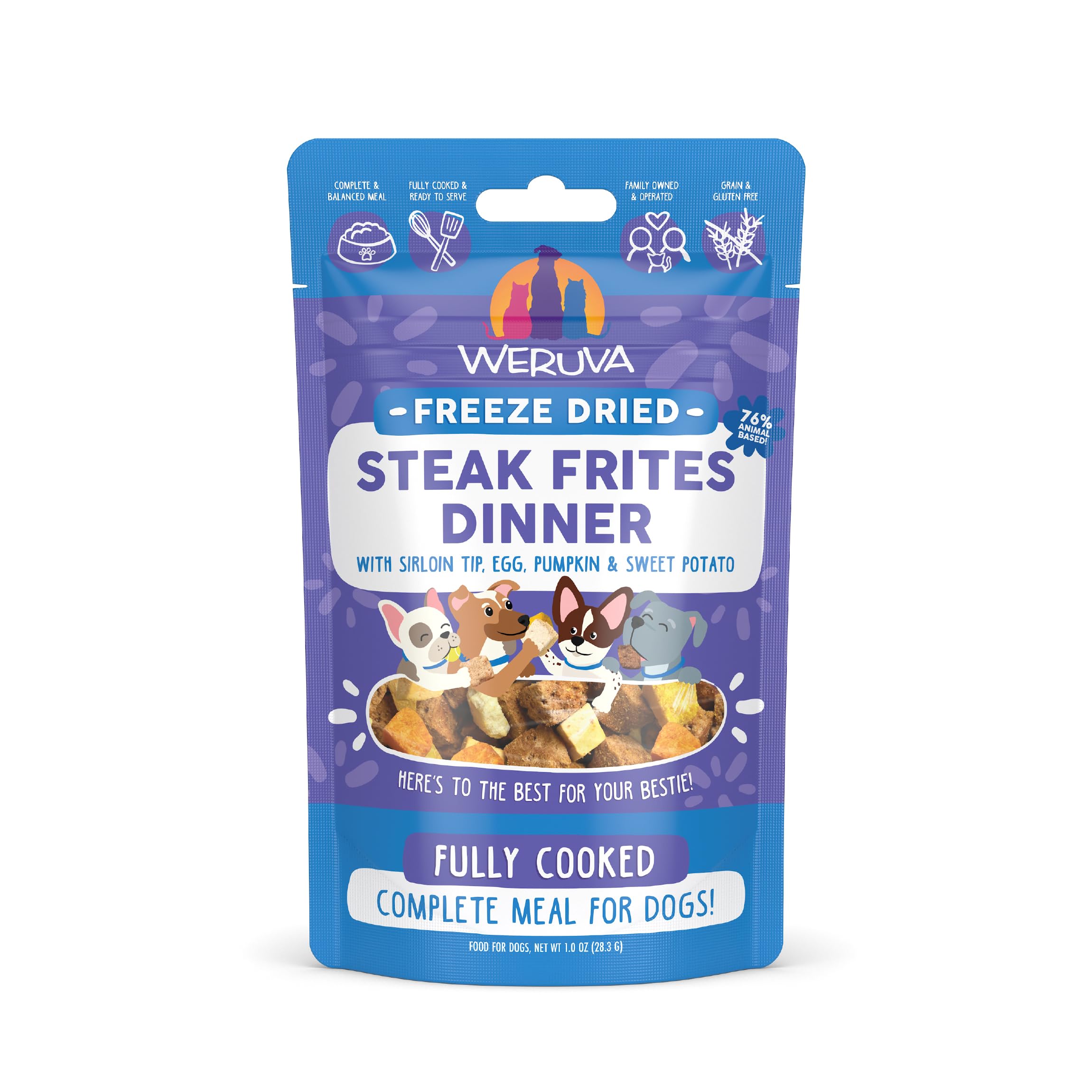 Weruva Chien Lyophilise Steak Frites Dîner avec sirloin-tip, cubes faciles à servir et équilibrés