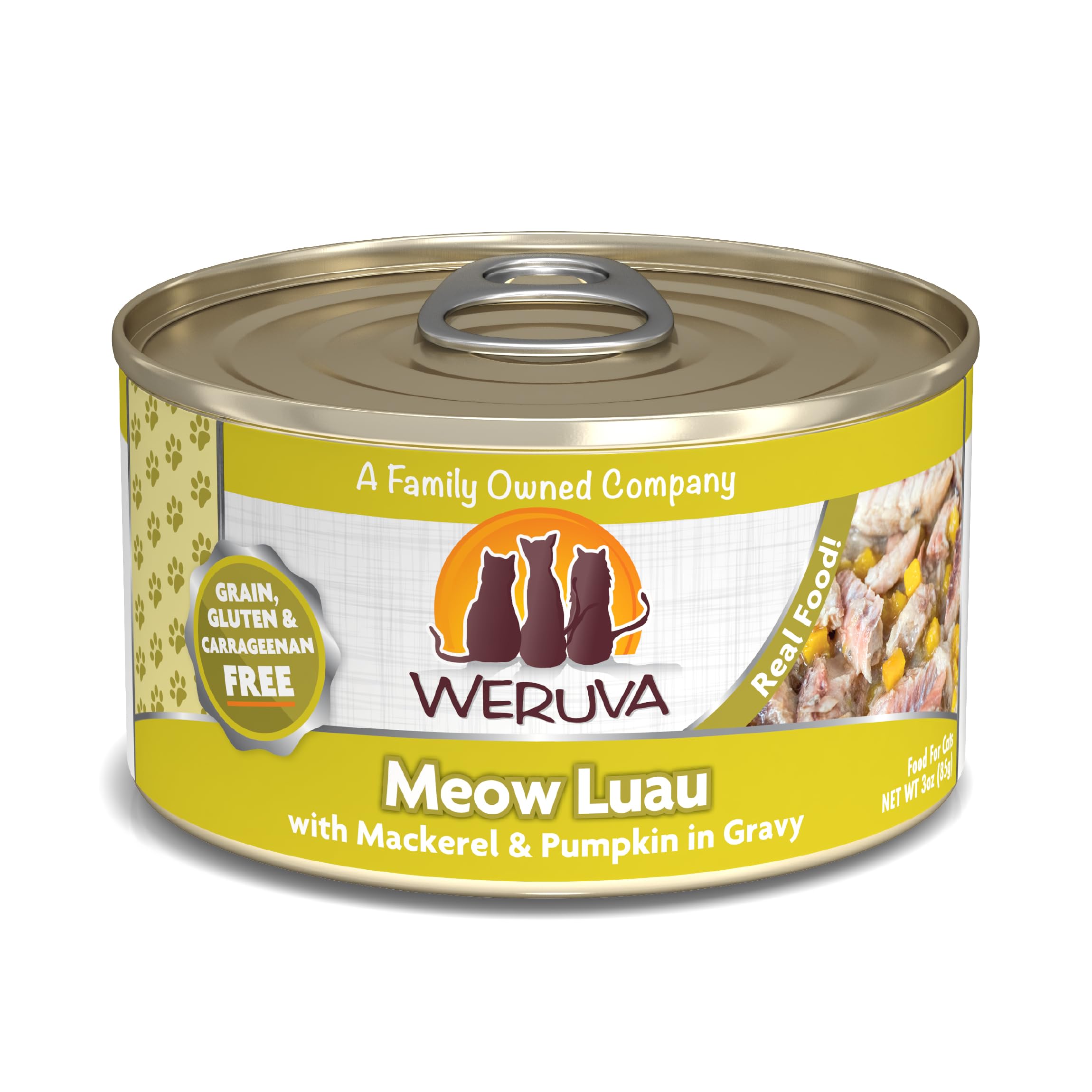 Weruva Classic Cat Meow Luau maquereau en morceaux citrouille sauce, favorise digestion douce.