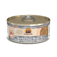 Weruva Goody Stew Shoes, poulet et saumon dans la sauce, repas appétissant.