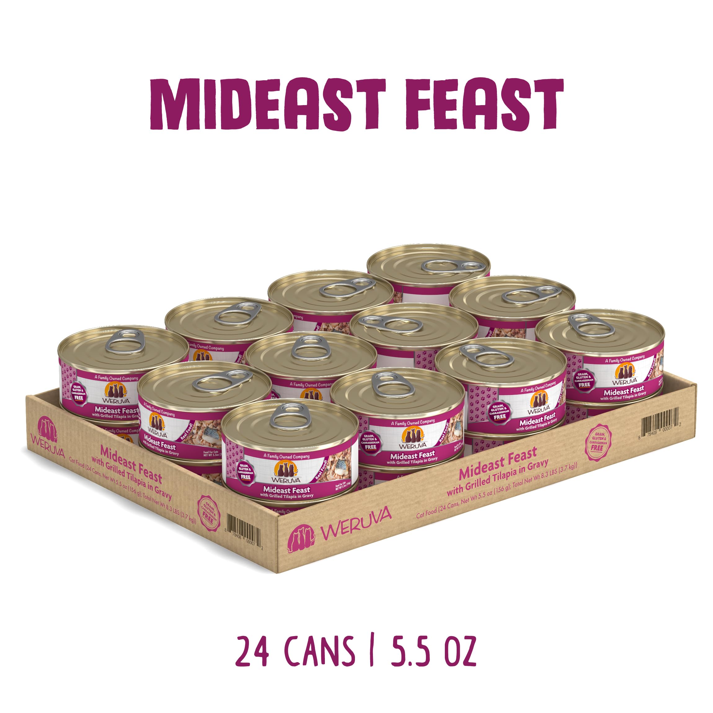 Weruva Classic Cat Food Mideast Feast: morceaux tilapia dans sauce, saveur délicate pour chats.