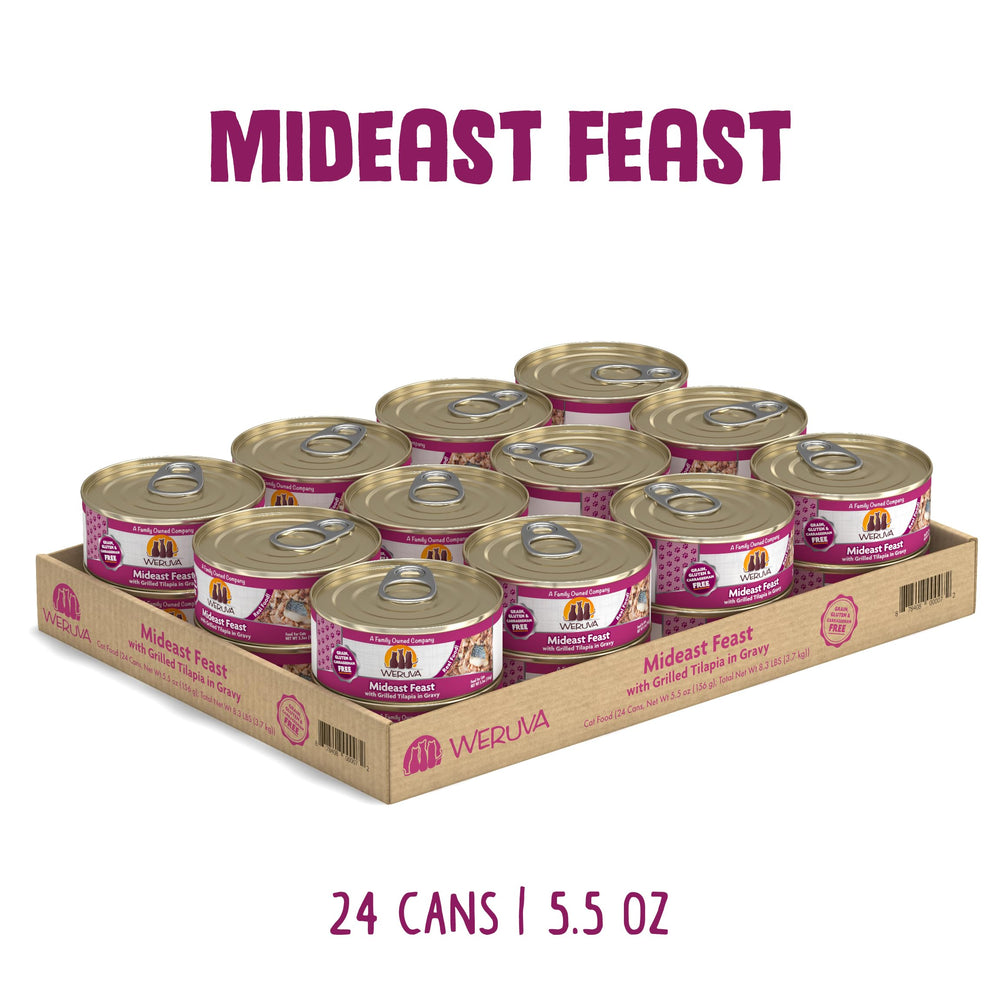 Weruva Classic Cat Food Mideast Feast: morceaux tilapia dans sauce, saveur délicate pour chats.